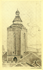 606252 Gezicht op de toren van de Buurkerk (Buurtoren) aan het Buurkerkhof te Utrecht.